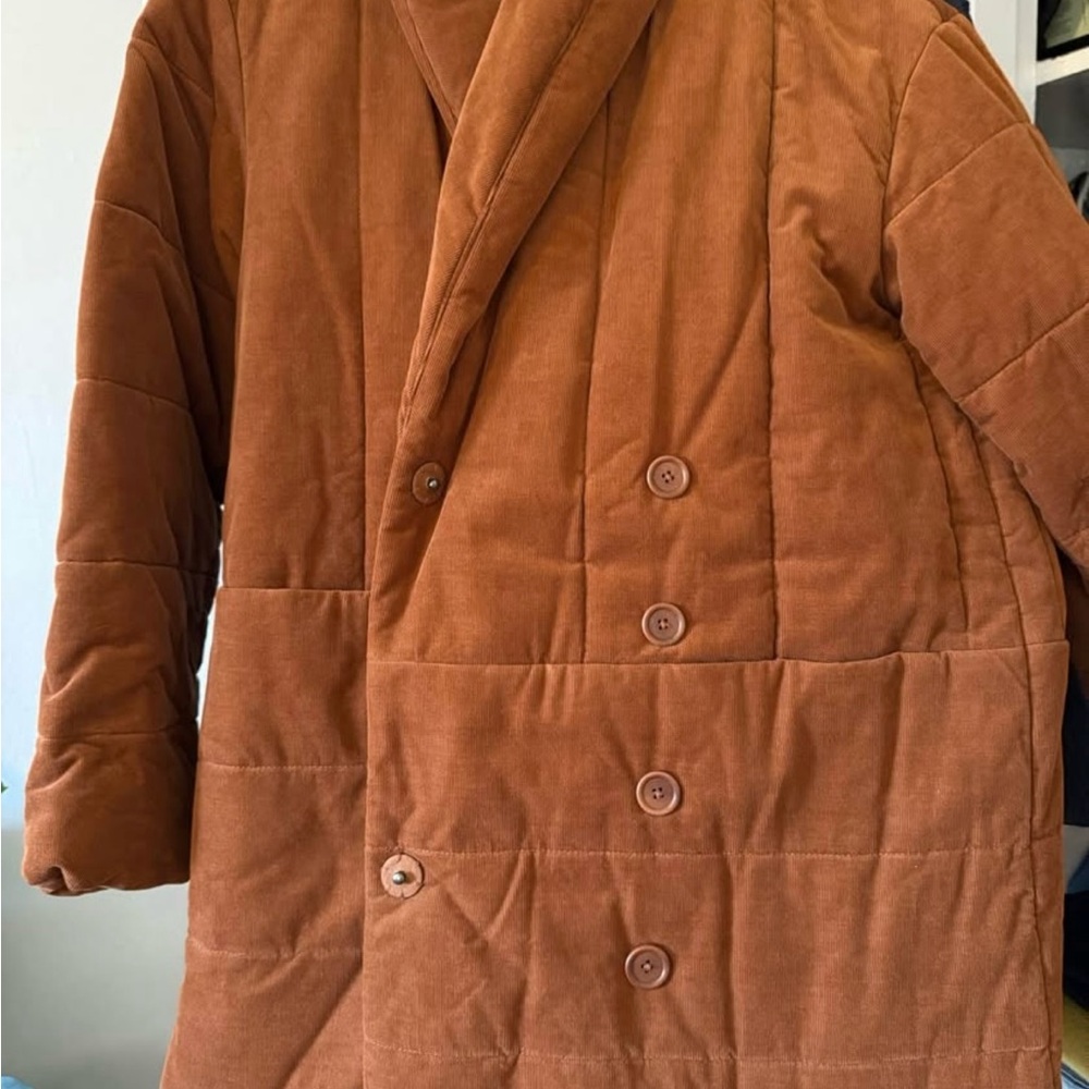 Brown Quilted Double-Breasted Coat